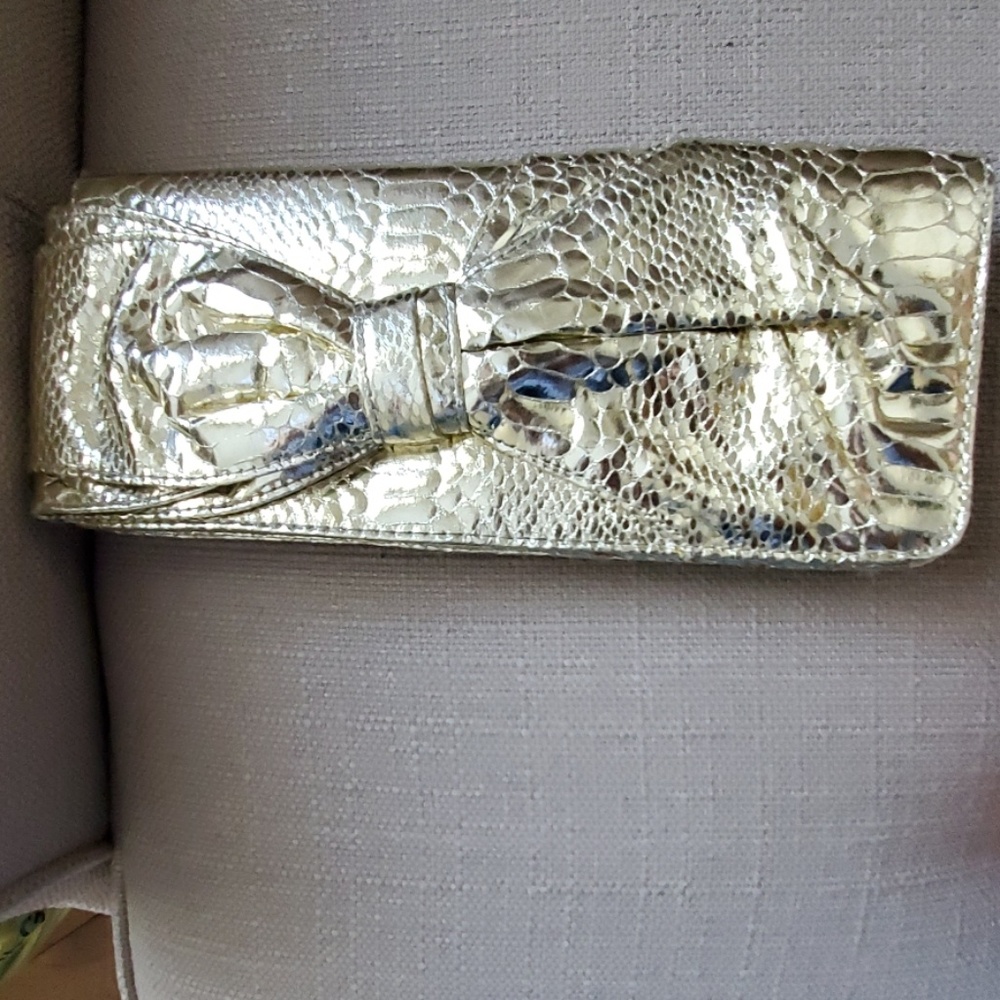 Nine West Gold Bow Snakeskin clutch